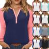 Dam T-shirt Färgblock Knapp Långärmad Vardagshelg Mode Basic V-ringad Normal Topp