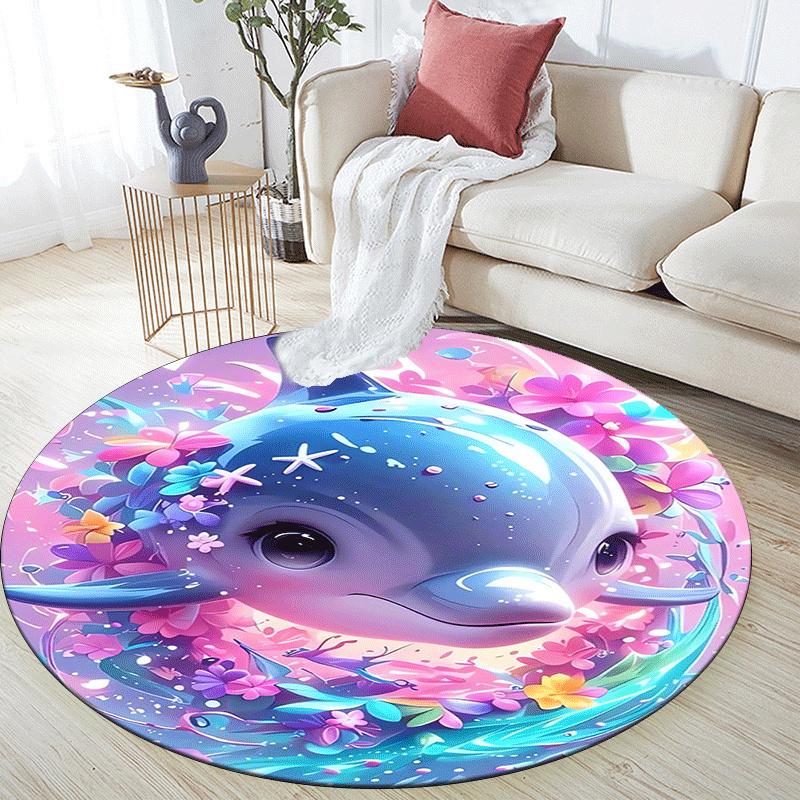 1pc Soft, Absorbent & Non Slip Cute dolphin Round Rug Soft Circle Rug for Living Room & Bedroom Decor, Chair Mats, and Unforgettable Home Gi