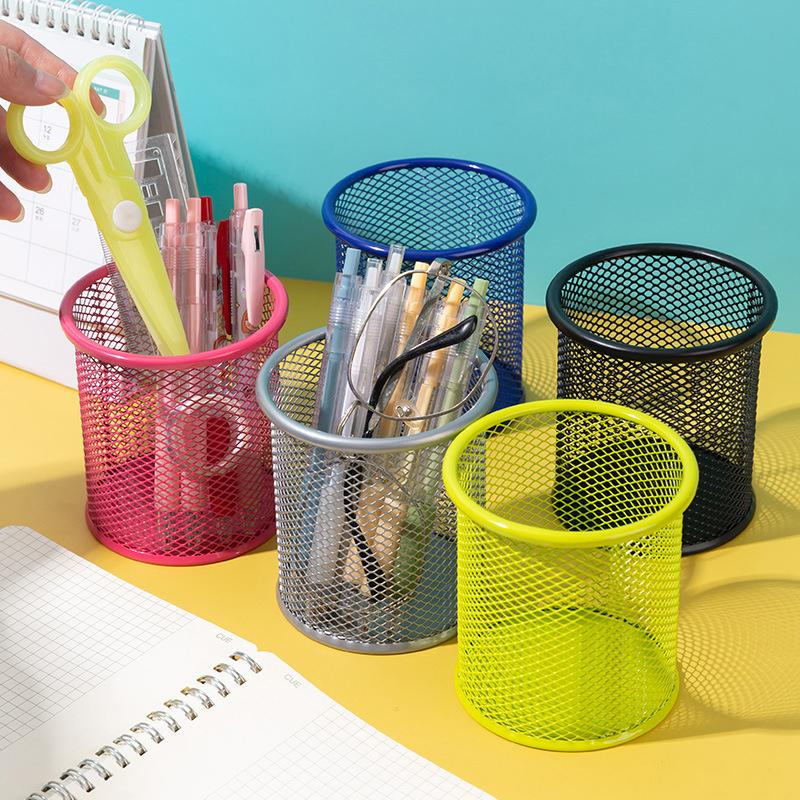 Multifunction Round/Square Mesh Pen Pot Multicolor Pen Holder Desk Tidy Stationery Organiser Pencil Storage Stationery Organiser