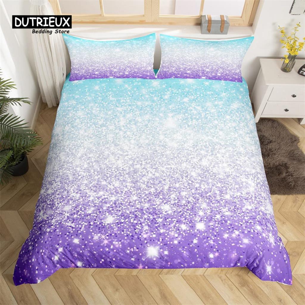Colorful Glitter Duvet Cover Magical Fantasy Bedding Set Microfiber Fairy Dreamy Gradient Comforter Cover King For Boys Girls