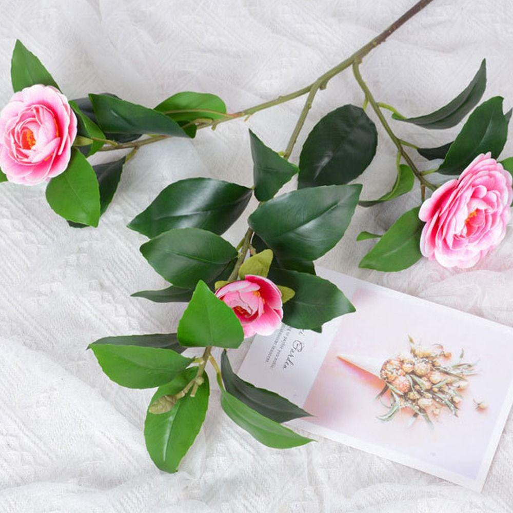 

Plastic Silk Camellia Flowers Branch Real Touch Fake Flower Outdoor Decor червоний