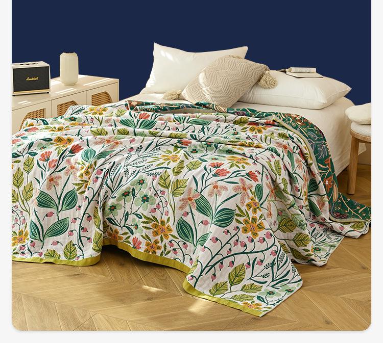 

100% хлопок, четырехслойное махровое одеяло, маленькое одеяло с цветочным узором, джунгли 150x200cm зелёный