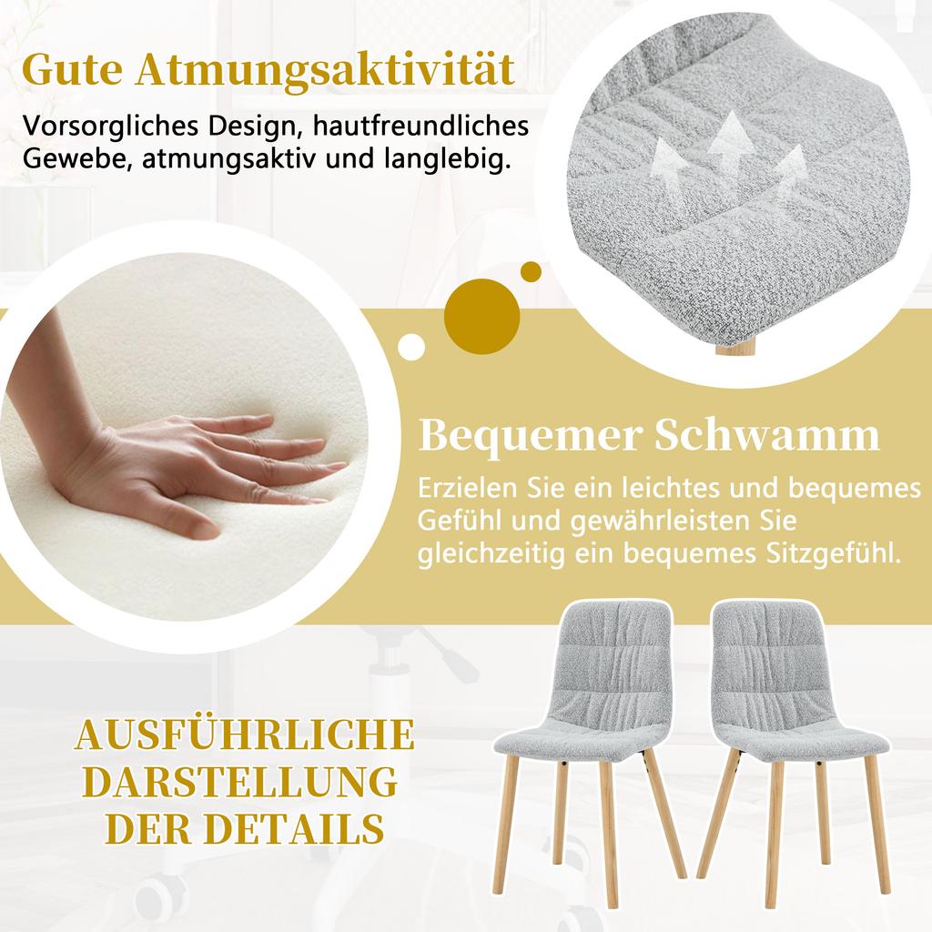 Dining Chair with Drapery and Solid Wood Legs (Set of 2). Upholstered with Light Gray Fabric, Height 88 Cm – Modern, Nordic. Dining Room, Kitchen Etc.