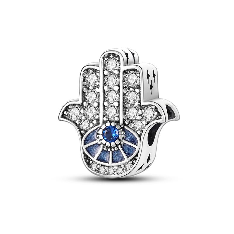 Exquisite 925 Silver Mysterious Blue Butterfly Devil's Eye Fatima's Hand Pendants Charms Beads Fit Qikaola Bracelets DIY Jewelry
