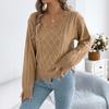 Women's Casual Color V-Neck Cable Knit Long Sleeve Sweater for Everyday Wear