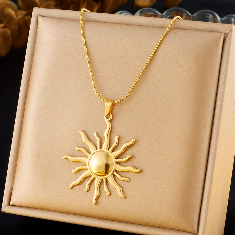 

DIEYURO 316L Stainless Steel Golden Fashion Sun Pendant Necklace For Women Girl New Concise Solar Neck Chain Jewelry Gift