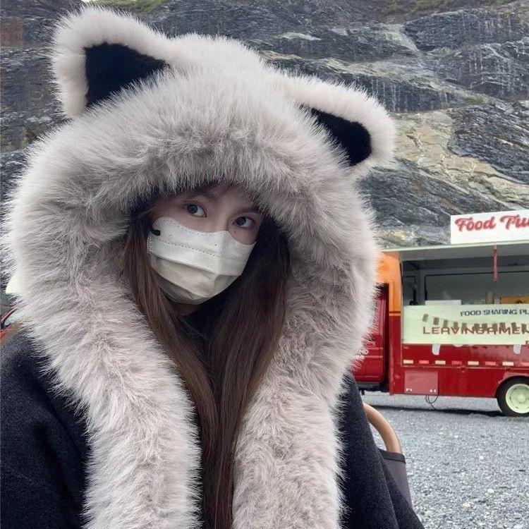 

Women s Winter Plush Hat with Fox Ear Scarf - Thickened for Warmth, Ear Protection, and a Slimmer Face Look M (56-58cm)