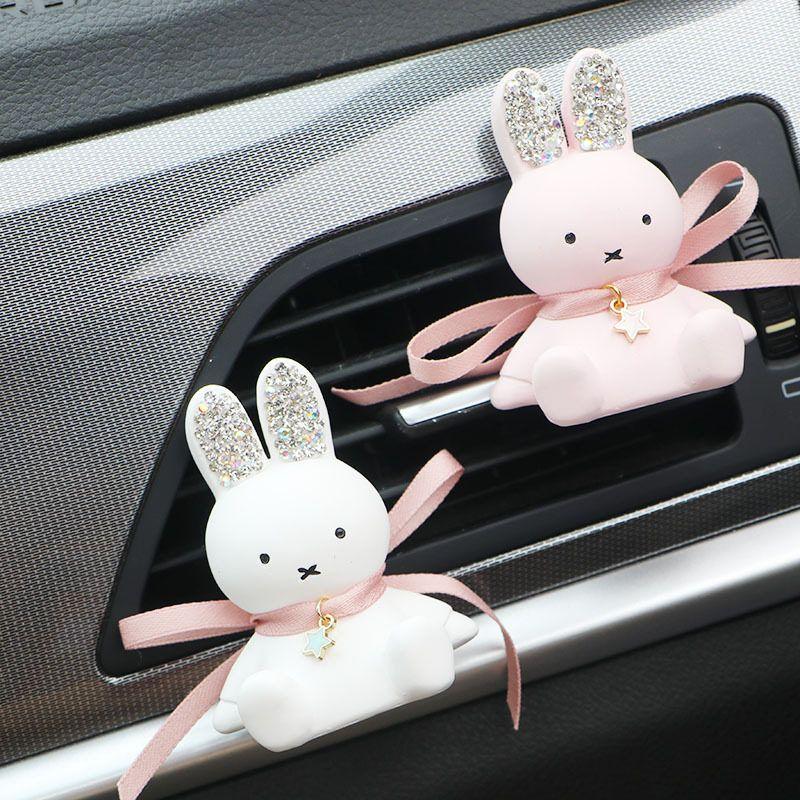 Car Air Freshener Ornament, Miffy Bunny Gypsum Diffuser, Bowknot with Shiny Rhinestones