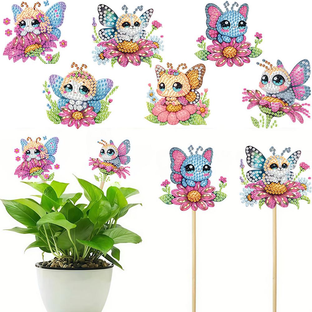 6Pcs Bee Stakes Diamond Painting Kits Animal Diamond Art Garden Decor Kits DIY Crafts Diamond Art Craft Kits for Adults