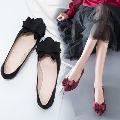 Flat Bottom Shallow Mouth Single Shoes Women's Spring New Bow Pointed Versatile Doudou Shoes