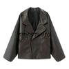 Fall New Women's Clothing French Style Commute Style Flip Collar Long Sleeves Zipper Poly Urethane Leather Short Jacket