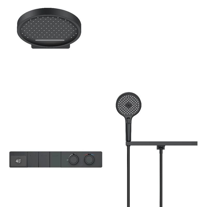 Smart Multifunction Black Thermostatic Bathroom Shower Faucet Concealed Rainfall Shower Faucet Ceiling Black Bath Shower Mixer