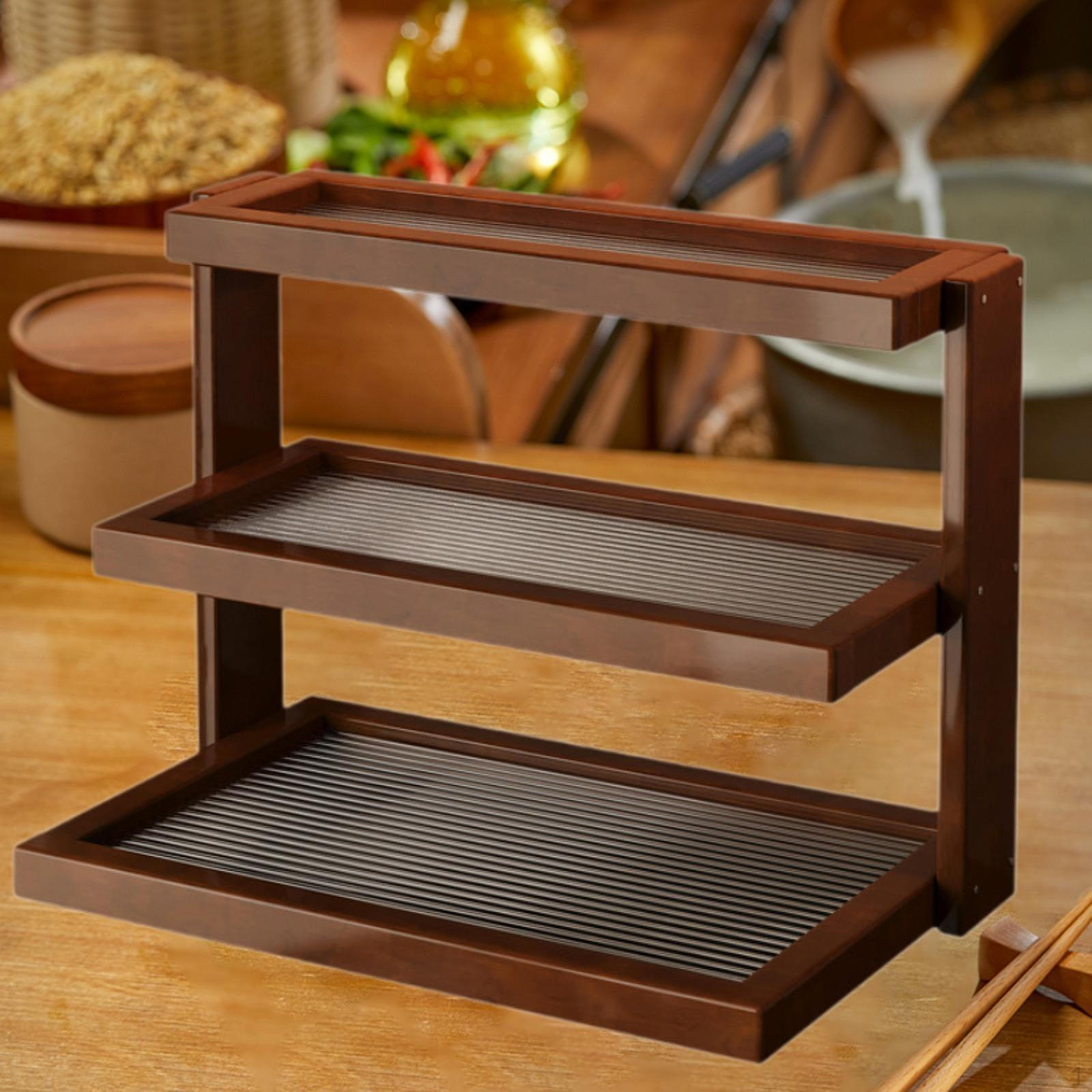 

Desktop Shelf Organizer Freestanding Display Corner Bookshelf Multipurpose Retro 3 Tier