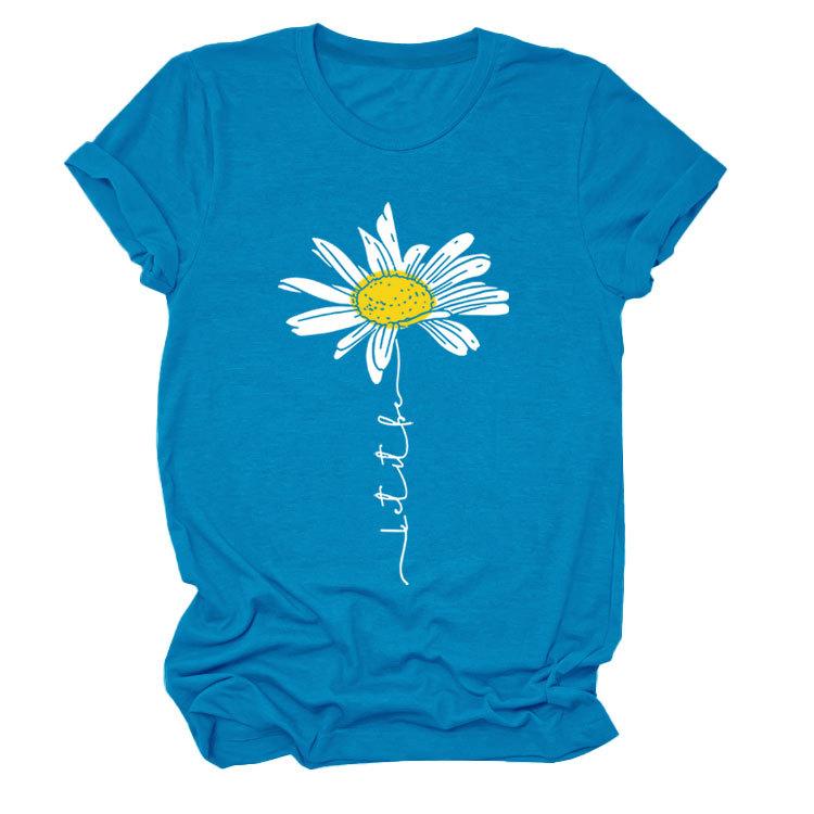 Sommer Rundhals 3D Gänseblümchen Print Top Modische Lässige Kurzarm Damen T-Shirts