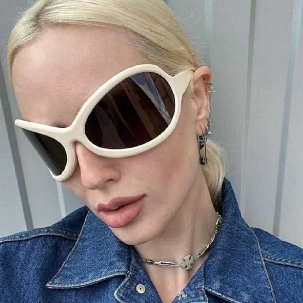 Vintage Oval Sunglasses Goggle Oversized Y2K Punk Sun Glasses Women Men Fashion Wrap Around Shades Eyeglasses De Sol Oculos