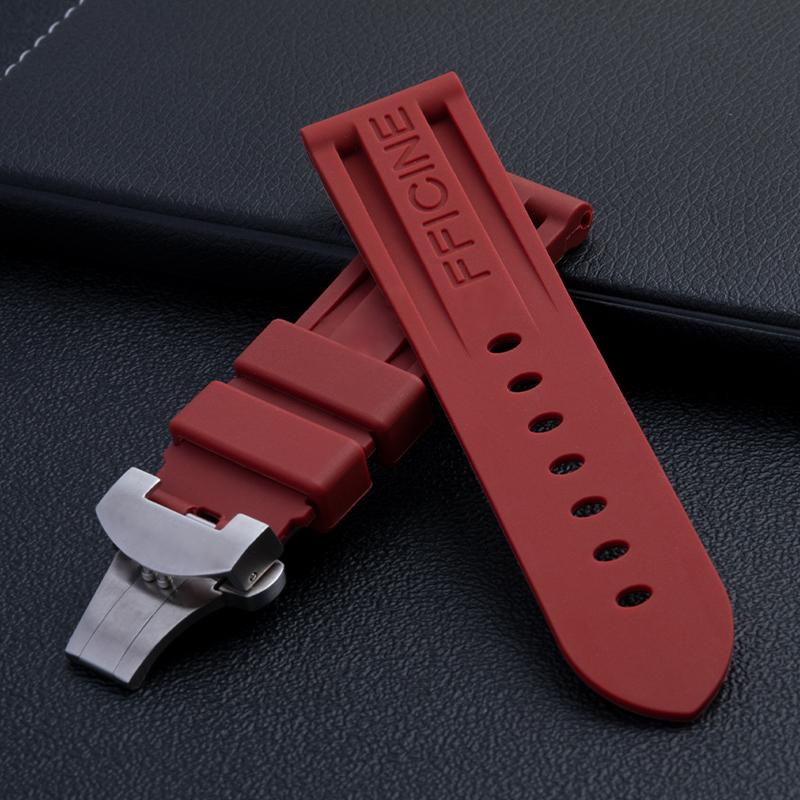 24mm Soft Top Quality Colorful Rubber Watchband For Panerai Strap Black Green Blue Red Band Butterfly Buckle Sport Waterproof