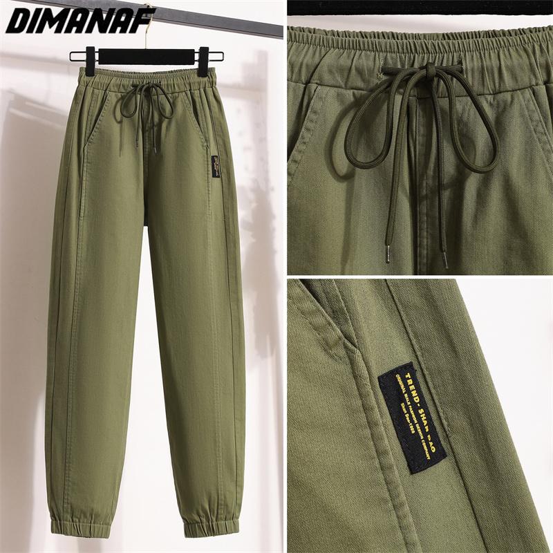 DIMANAF 2025 Plus Size Long Pants Women Elastic Loose High Waist Vintage Solid Loose Casual Female Basic Trousers Green Black