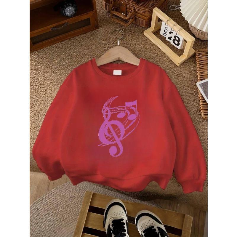 Kids Unisex Crewneck Sweatshirt, Minimalist Pink Treble Clef Musical Note Print Soft Fleece Pullover For Kids Over 4 Years Old