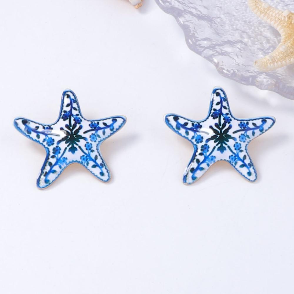 Trendy Personality Color Enamel Star-shaped Flower Pattern Dripping Glaze Stud Earrings for Women Summer Beach Jewelry Gifts
