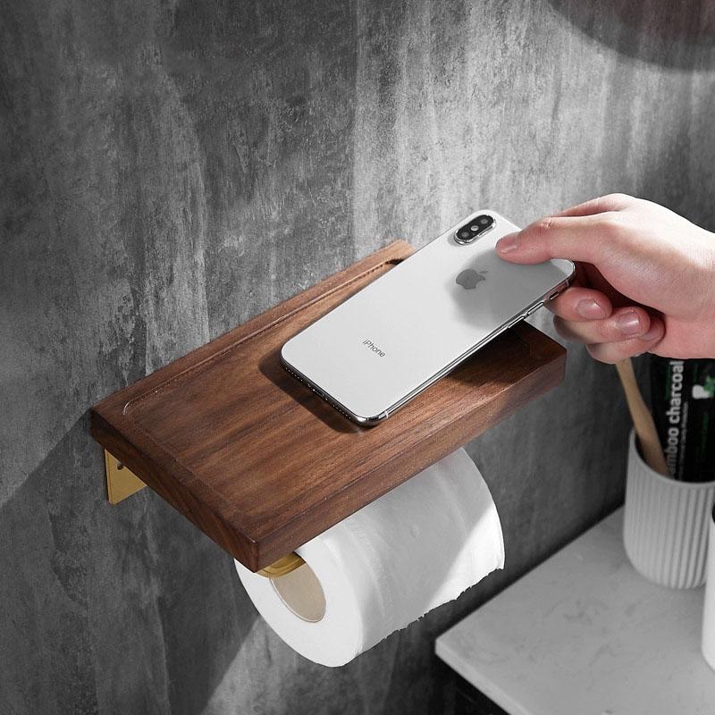 Walnut Bathroom Tissue Holder Wall Hanging Toilet Roll Paper Holder Toilet Paper Box Mobile Phone Toilet Paper Holder