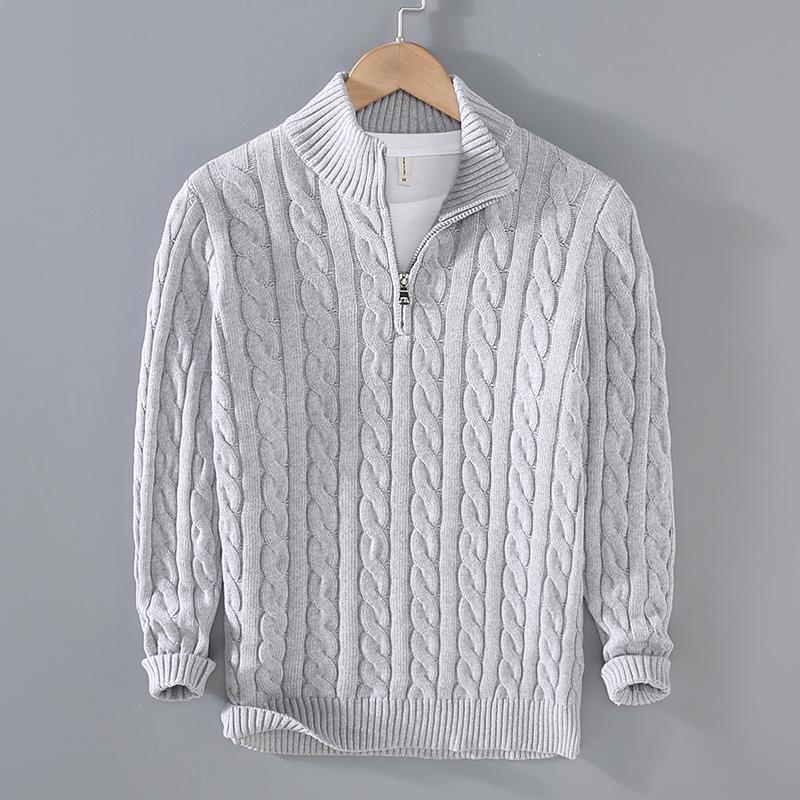 2025 Autumn/Winter Men's High Neck Thick Knit Zipper Cardigan Sweater