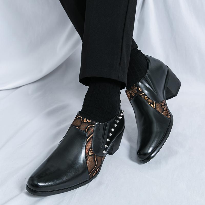 Fashion Leather Classic Comfortable Business Shoes Men's Chunky Heel Loafers Anti-Slip Sole Wedding Party Formal Shoes Men Wedding Shoes