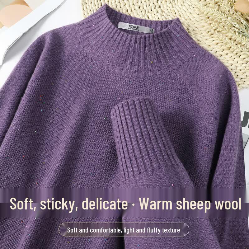 

SNOWFLYING Sequin Embellished Mock Neck Wool Sweater XL