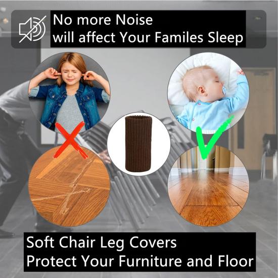 24 PCs Furniture Leg Socks - Coffee Knitted Furniture Socks, Double Thickness Chair Leg Floor Protectors, High Elastic Chair Leg Covers Furniture