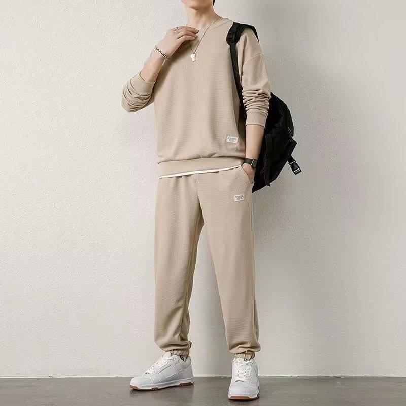 Men's Autumn Waffle Long-Sleeve Track Suit - Trendy Two-Piece 