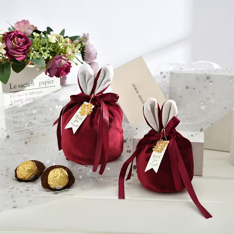 Easter Rabbit Ear Velvet Bag Cartoon Rabbit Printed Easter Egg Packaging Bag Candy Bag Party Gift BoxCute Rabbit Bundle Pocket