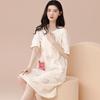 Women's Summer Korean-Style Pure Cotton Short Sleeve Loose Mid-Length Nightgown Pajamas for Home or Casual Wear