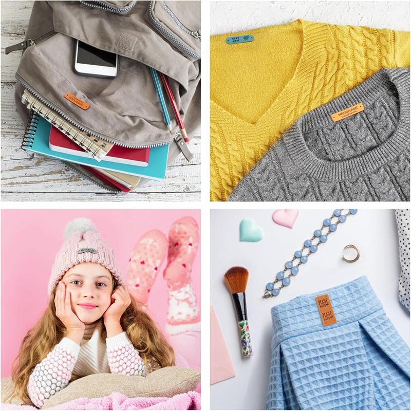 AEE4-56Pcs Handmade Leather Labels,Handmade Leather Labels For Crochet,Colorful Leather Labels For Handmade Items Knit DIY