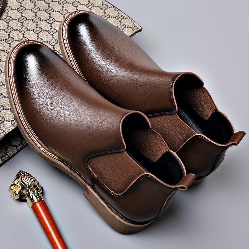 FashionAutumn Winter Designer Chelsea Boots for Men Fashion Solid Color Cow Leather Dress Shoes Men British Platform Ankle Boots Male