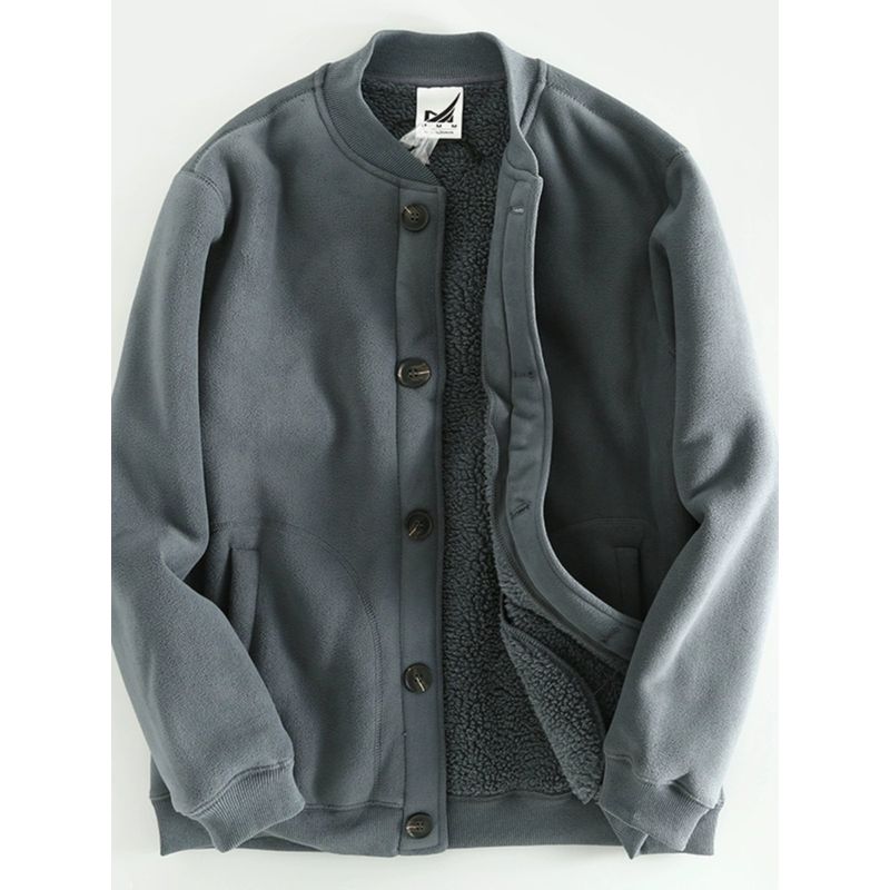 Very Warm Double-Sided Fleece Jacket, Winter Thickened Fleece Baseball Collar Sweatshirt, European and American Style Solid Color Men's Jacket, Trendy