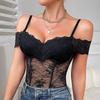 2025 Winter Off-Shoulder Black Lace Bodycon Bodysuit with Push-Up Bra