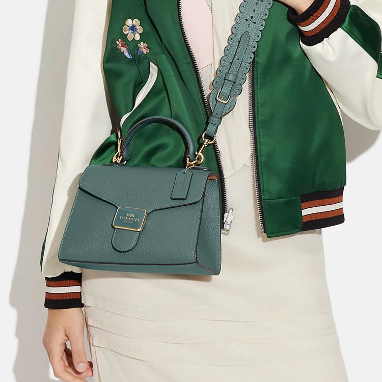 New COACH Pepper Leather Handbag, Shoulder Bag, Crossbody Bag Trumpets Women's Ink Wash Green CA234-IMMAR