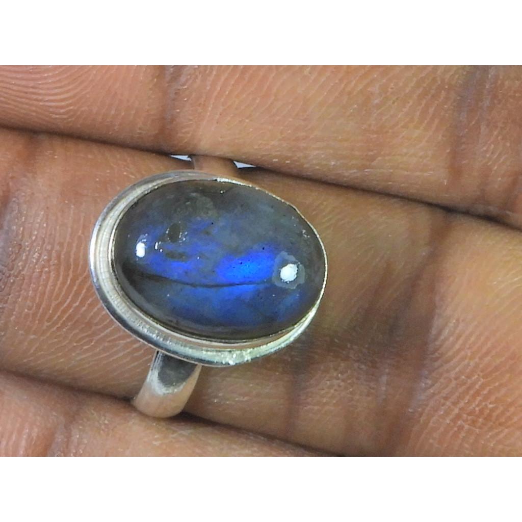 Oval Labradorite Ring US-7 Solid 925 Sterling Silver Chunky Gemstone Ring MK-32