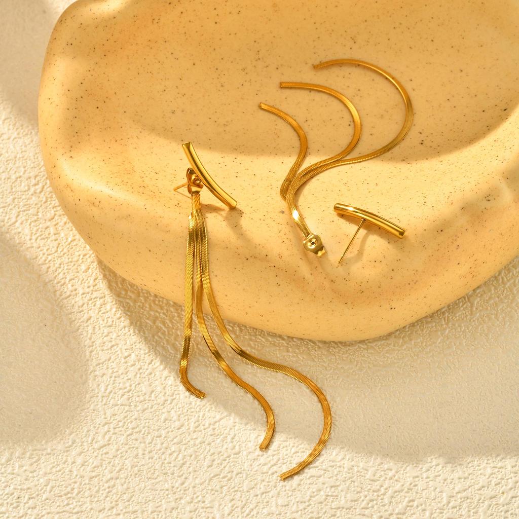 Fashion Luxury Long Tassel Earrings for Women, Stainless Steel Gold Plated Drop Earrings, Simple Party Statement Jewelry