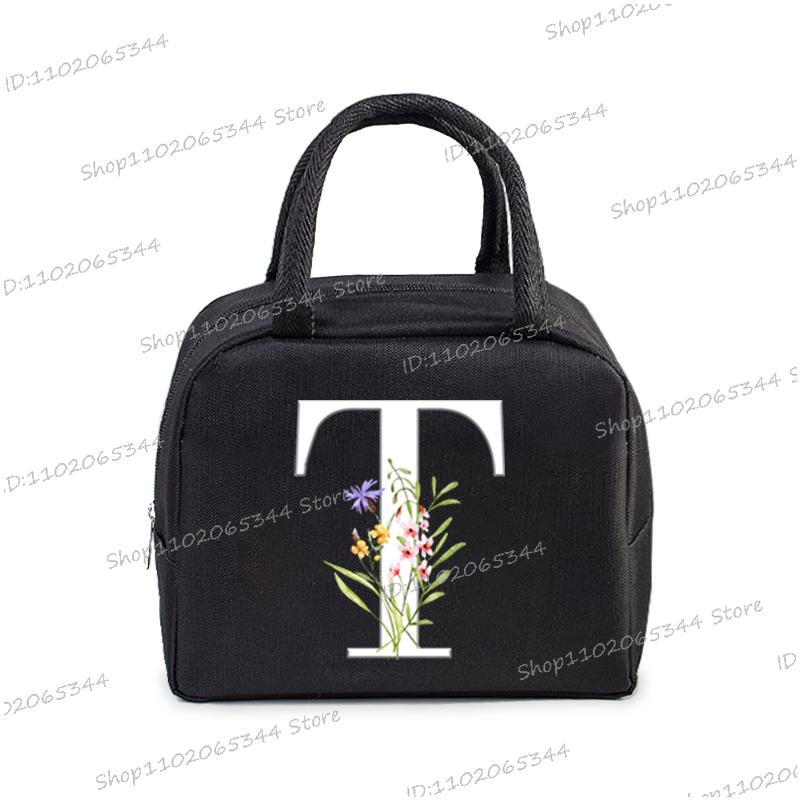 1Pc Portable Lunch Bag Wildflower Alphabet ABCD..Cooler Ice Pack Lunch Box Insulation Package Insulated Thermal Unisex Lunch Bag