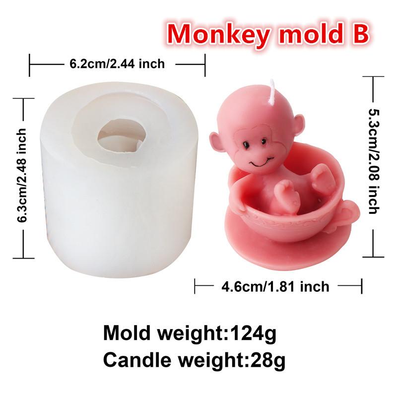 Small size 3D animal cat monkey candle mold Silicone chocolate candy cake home deco Animal moldration craft mold