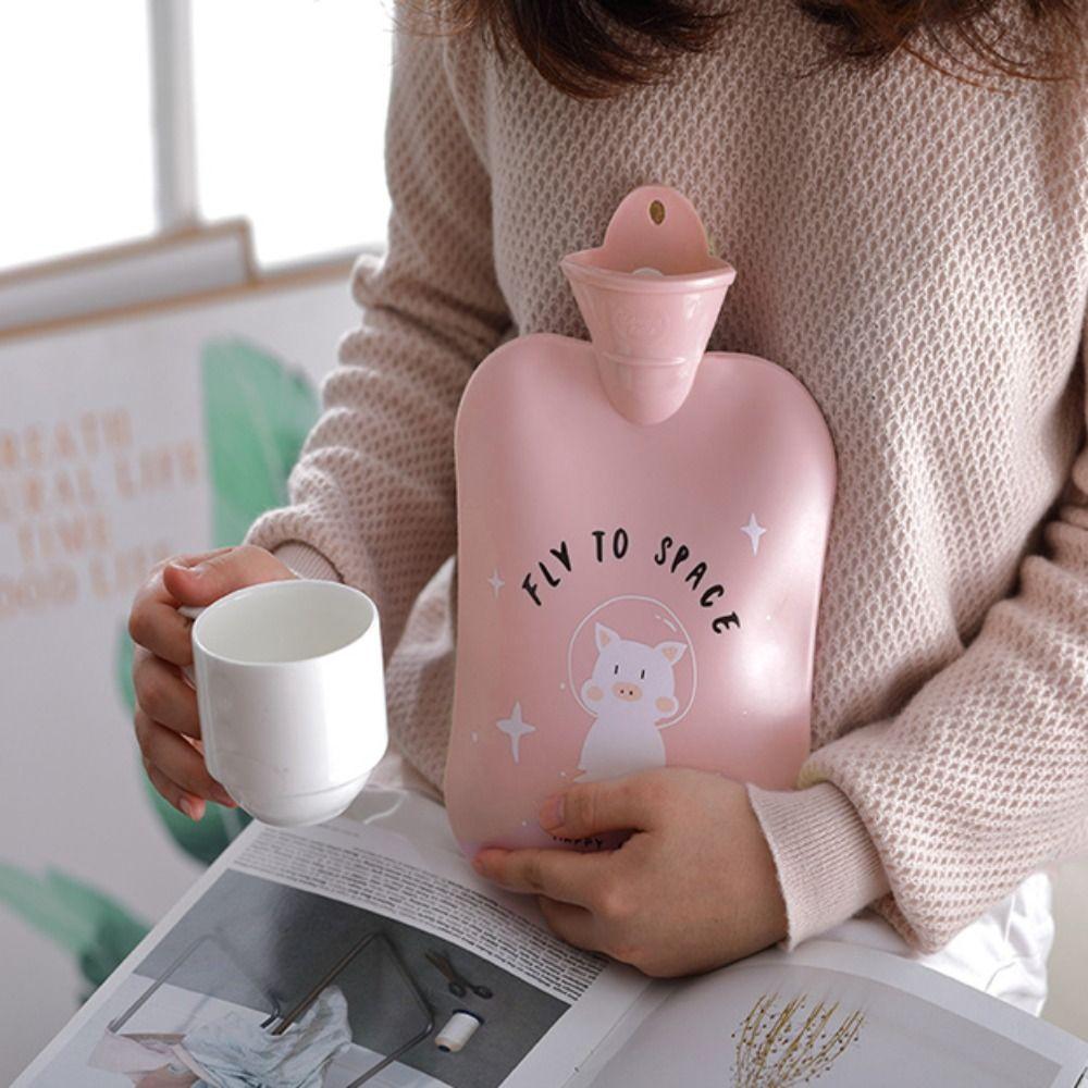 PVC Cartoon Pig Hot Water Bag with Plush Cover Hand Warmer Portable Hot Water Bottles  Foot