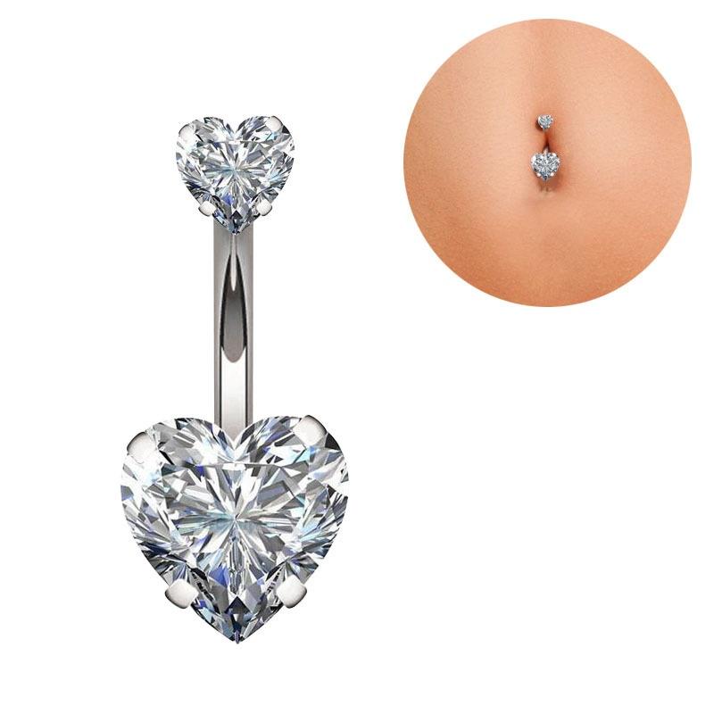 Buy 2 Get 1 Free 316L Surgical Steel 14g Belly Button Rings Clear Diamond Zircon CZ Navel Rings Belly Jewelry  Love Heart White Rose Gold