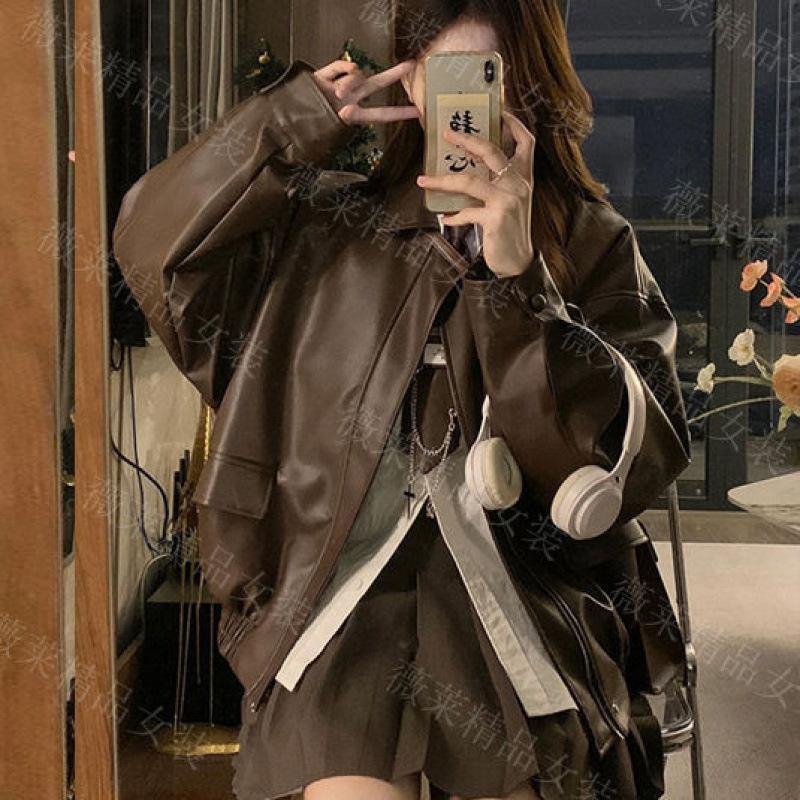 Leather Jacket Female Short Spring and Autumn New Loose Joker Leather Jacket