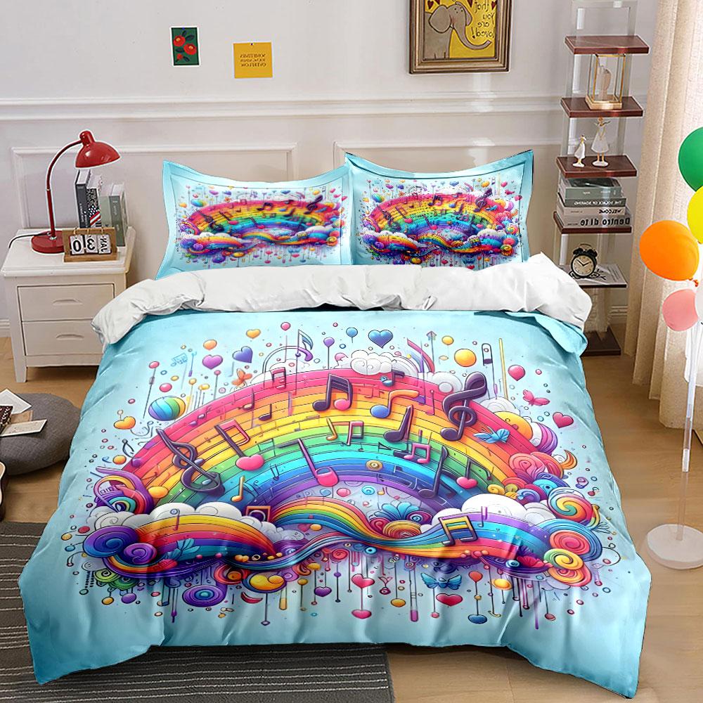 Colorful Rainbow Music Decor Soft Comfortable Duvet Cover Bedding Set Included 1*Duvet Cover & 2*Pillowcases, Gift