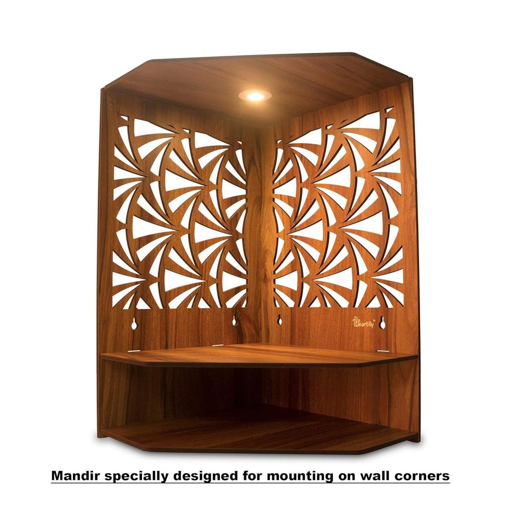 Pushp Beautiful Corner Wooden Pooja Stand Mandir for Home Temple for Office Puja Mandir for Home Wall with LED Spot Light Product