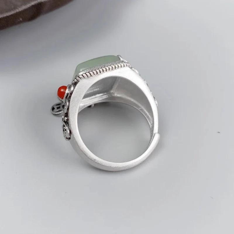 Vintage Natural Hotan Jade Green Rings for Women National Style Tassels Lapis Lazuli Ring Classic Geometry Jewelry