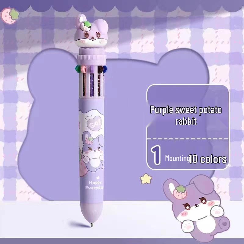 12-Color Push-Button Gel Pen Set - Multicolor Cartoon Ballpoint and Marker for Students