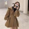 Women's Korean Chic Hooded Trench Coat with Lantern Sleeves - Spring & Autumn Casual British Style