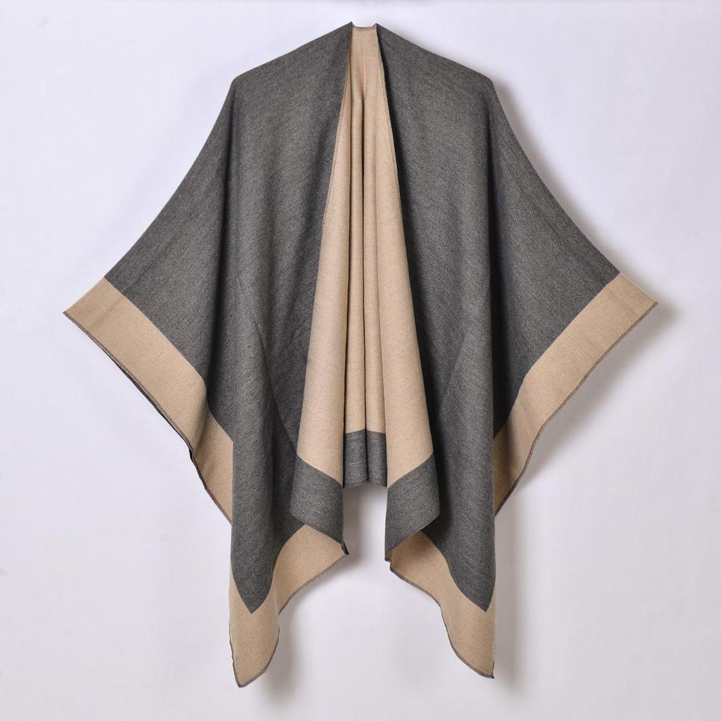 Sciarpa Autunnale e Invernale, Scialle da Viaggio Versatile a Quadri da Donna, Mantello Spaccato Spesso Etnico in Imitazione Cashmere