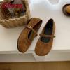 Mode Flache Mode Schnallenriemen Damen Mary Janes Ballerinas Schuhe Weiblich Runde Zehenpartie Schuhe Flock Damen Ballerinas Tanzschuhe